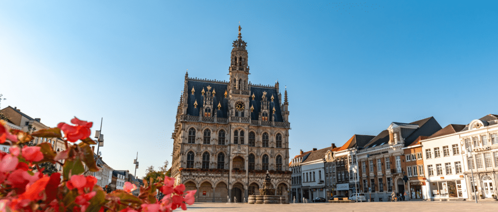 stadhuis van Oudenaarde met bloemen vooraan