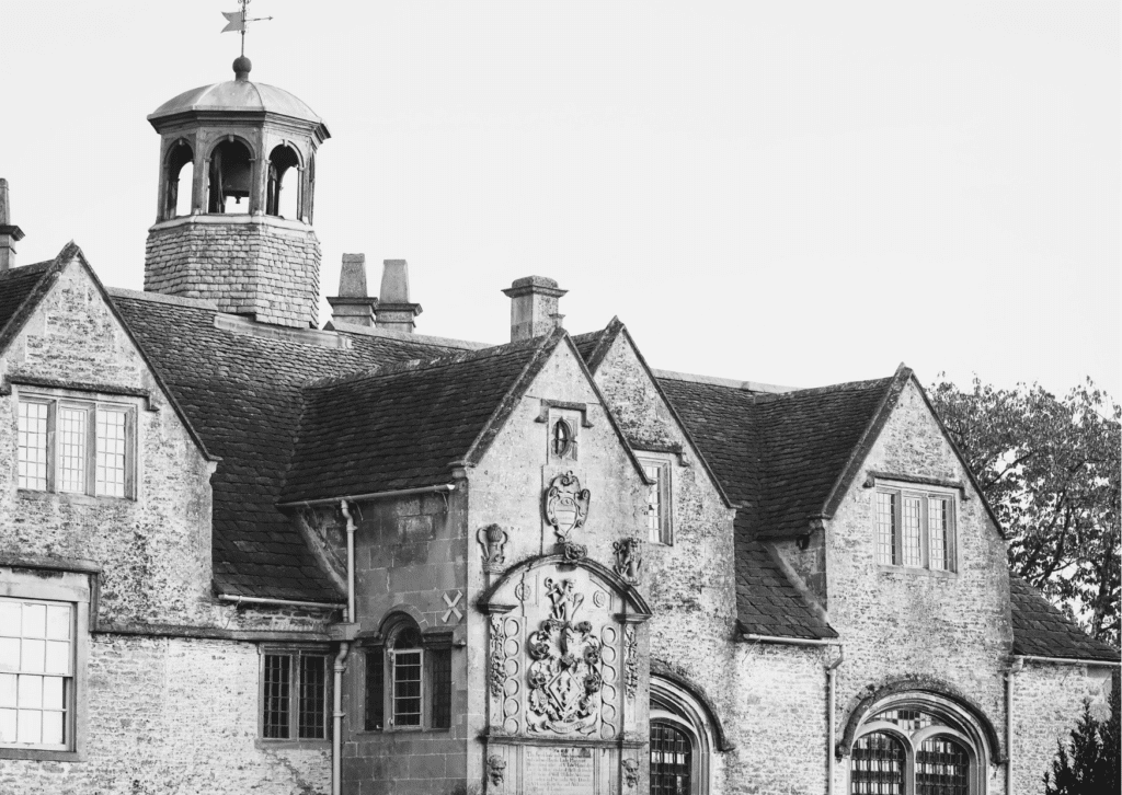 black and white photo of old building